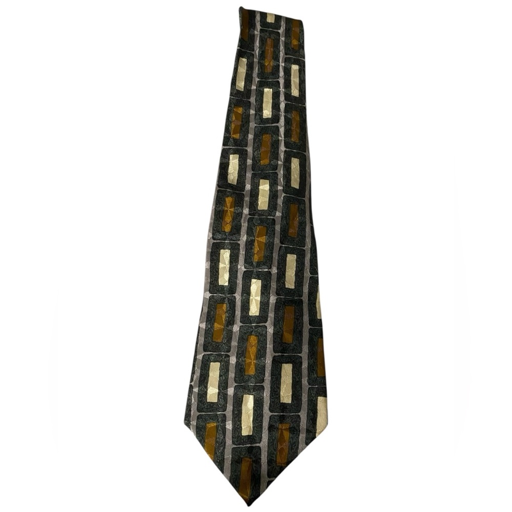 Modules Green and Cream Geometric Tie with Sophisticated Style
